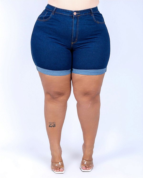 Shorts Meia Coxa Jeans Ane Plus Size Rhayma Azul