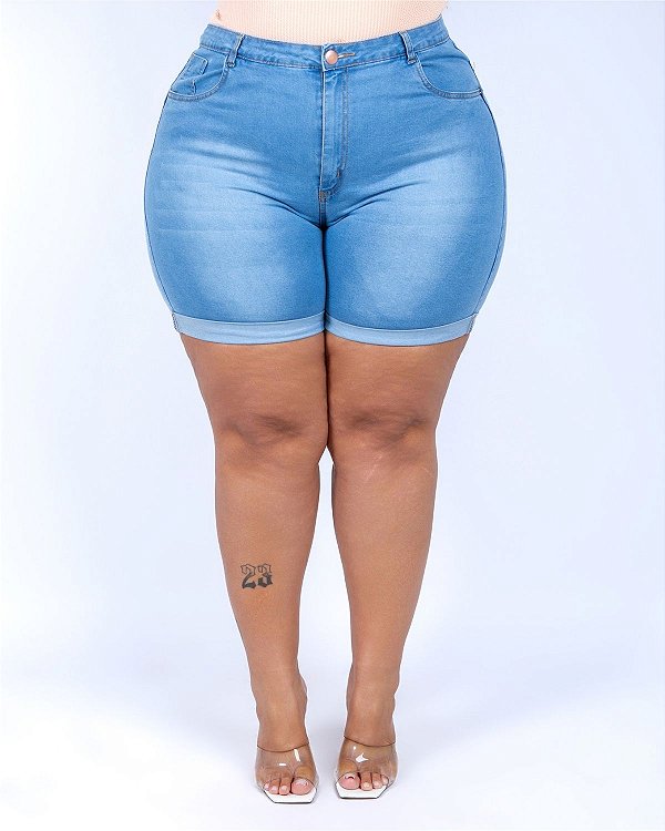 Shorts Meia Coxa Jeans Plus Size Leidneia