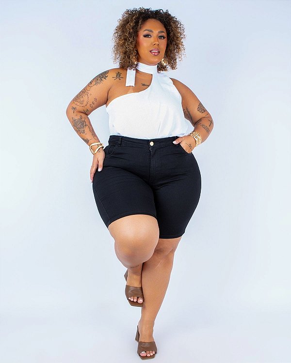 Bermuda Jeans Ciclista Plus Size Alcioni