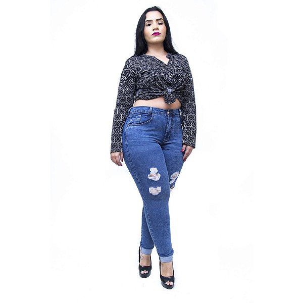 Calça Jeans Feminina Cambos Plus Size Skinny Hangra Azul