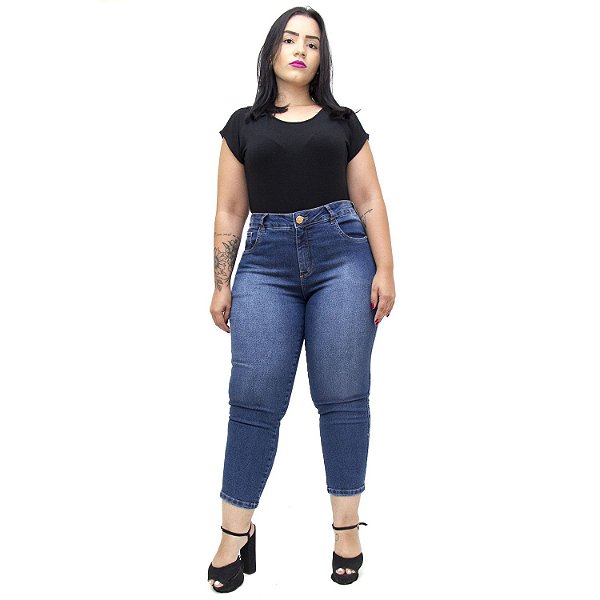 Calça Jeans Feminina Unison Plus Size Cropped Neusivan Azul
