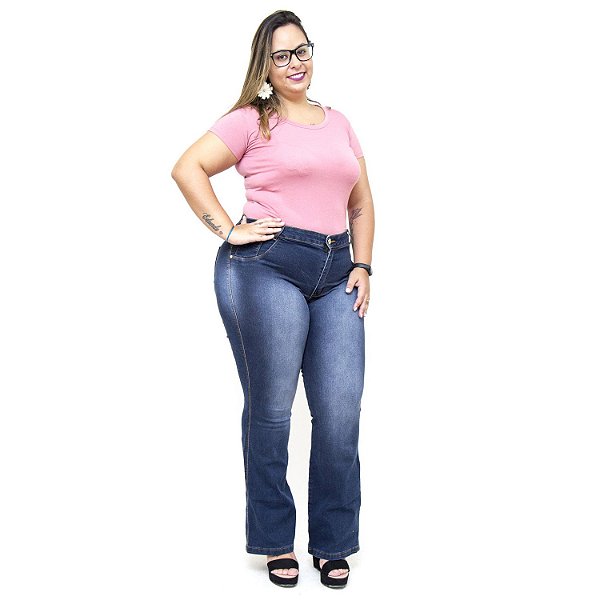Calça Jeans Feminina Credencial Plus Size Flare Fabiany Azul
