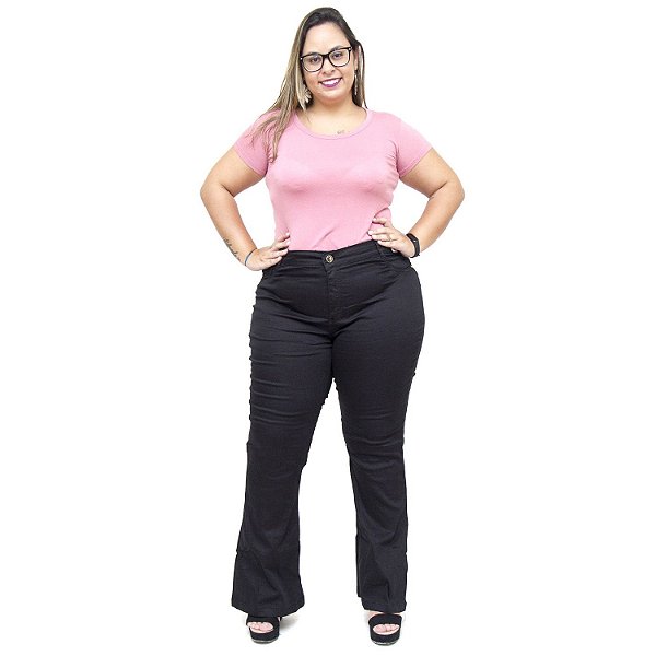 Calça Jeans Feminina MC2 Plus Size Flare Jizaelia Preta - Ane