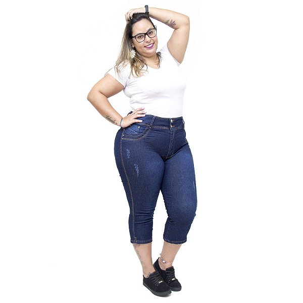 Calça Jeans Latitude Plus Size Cropped Adrilani Azul