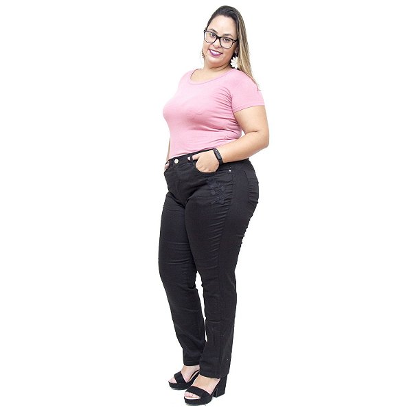 Calça Jeans Feminina Uvx Plus Size Cigarrete Tatiuci Preta