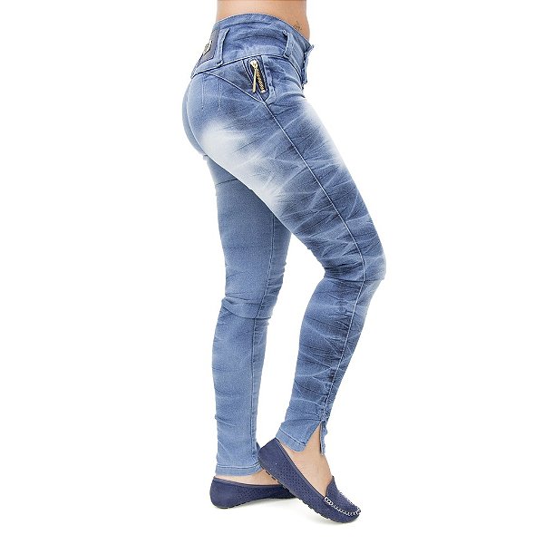 Calça Jeans Feminina Legging Helix Manchada Levanta Bumbum