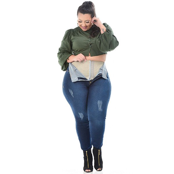 Calça Jeans Xtra Charmy Plus Size Skinny Ecila Azul