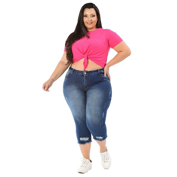 Calça Jeans Credencial Plus Size Cropped Mirleidi Azul