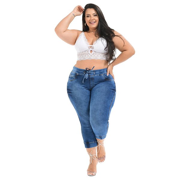 Calça Jeans Latitude Plus Size Jogger Fabielle Azul