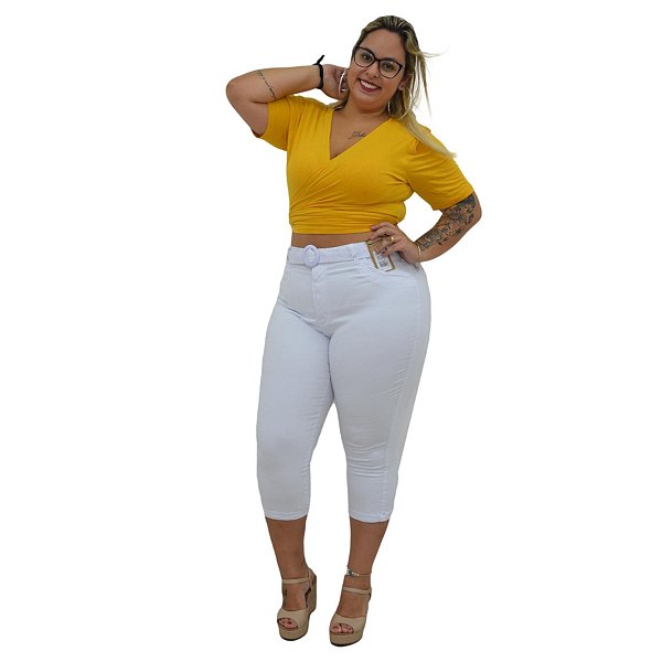 Calça Jeans Cambos Plus Size Capri Gesislaine Branca