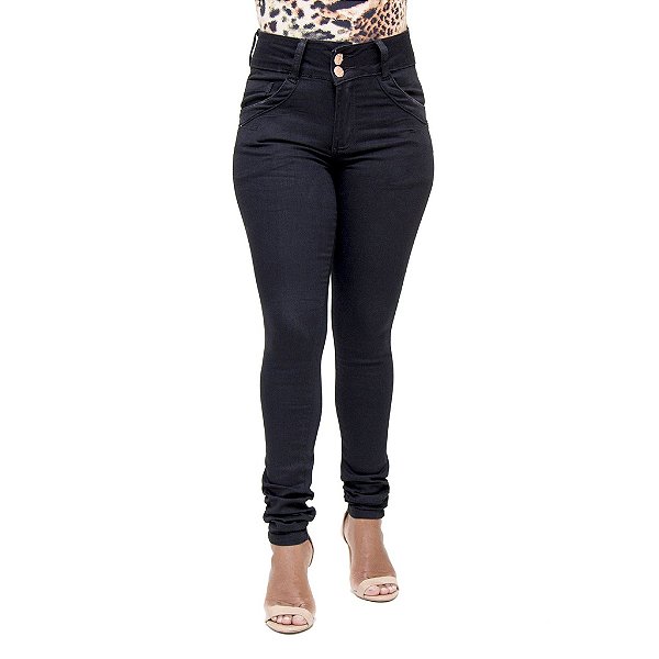 Calça Jeans Feminina Legging Deerf Preta com Cintura Alta