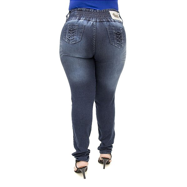 Calça Jeans Feminina Legging Hevox Escura Plus Size Cintura Alta com Elástico
