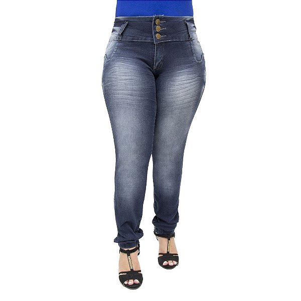 Calça Jeans Feminina Legging Thomix Escura Plus Size Cintura Alta