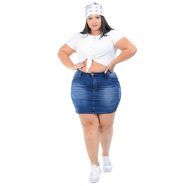 Saia Jeans Potencial Plus Size Wiana Azul