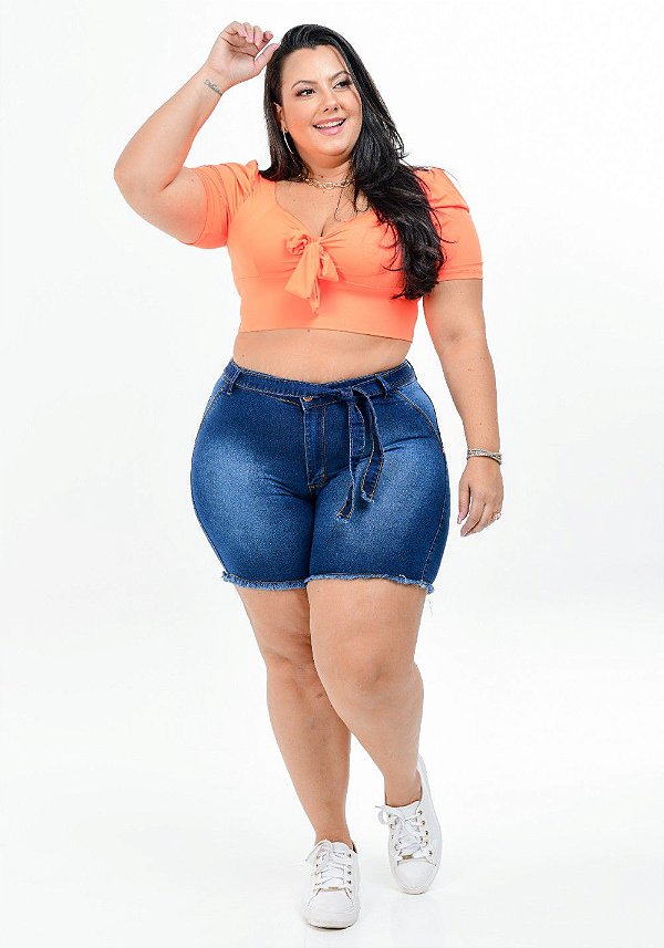 Shorts Jeans Potencial Plus Size Ylza Azul