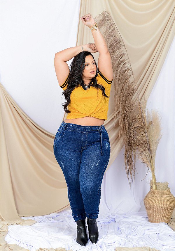 Calça Jeans Xtra Charmy Plus Size Jogger Winni Azul