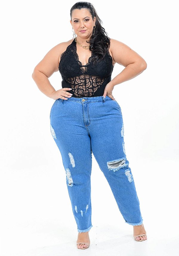 Calça Jeans Helix Plus Size Mom Djeine Azul