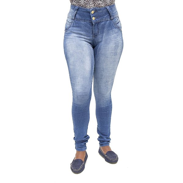 Calça Jeans Feminina Legging Meitrix Azul Manchada com Elástico