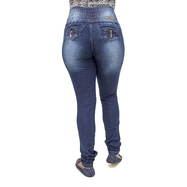 Calça Jeans Feminina Legging Helix Azul Escura com Elástico Levanta Bumbum