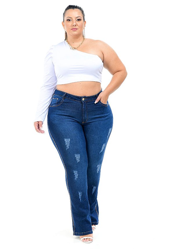Calça Jeans Latitude Plus Size Flare Yreland Azul