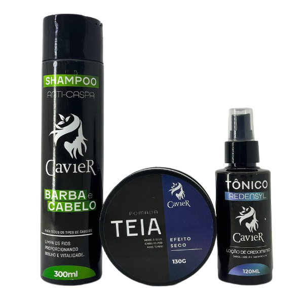 KIT Barbearia Shampoo Anti-Caspas + Tônico + Teia Cavier