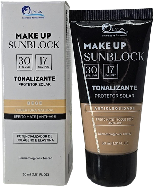 MAKE UP SUNBLOCK Protetor Solar Facial FPS30 Bege 30ml