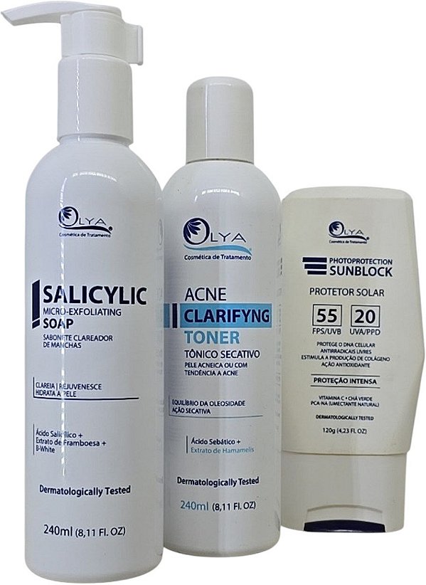 Protocolo Acne Olya - Sabonete + Tonico + Protetor Solar