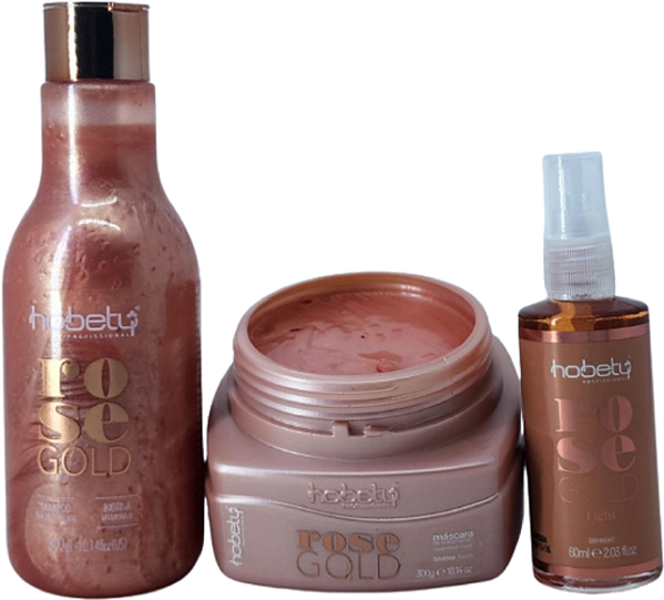 Kit Tratamento Rose Gold Sh 300ml Mas 300g Serum 60ml Hobety