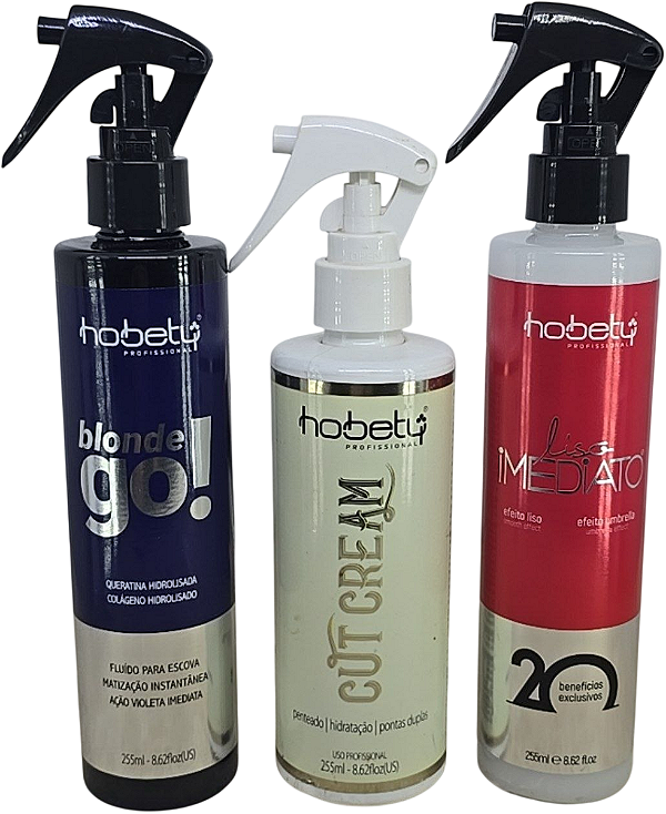 Kit Completo Finalização Hobety: Blonde Go + Cut Cream + Liso Imediato - Kit Salão em Casa