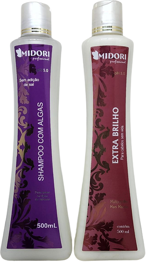 Kit Shampoo Algas 500ml Condicion. Extra Brilho 500ml Midori