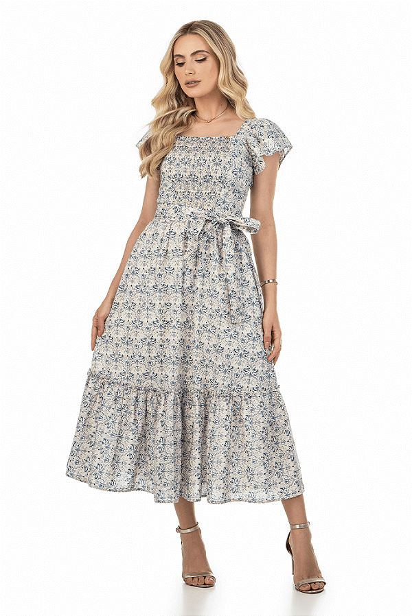 Vestido Midi Estampado Godê Via Tolentinolentino