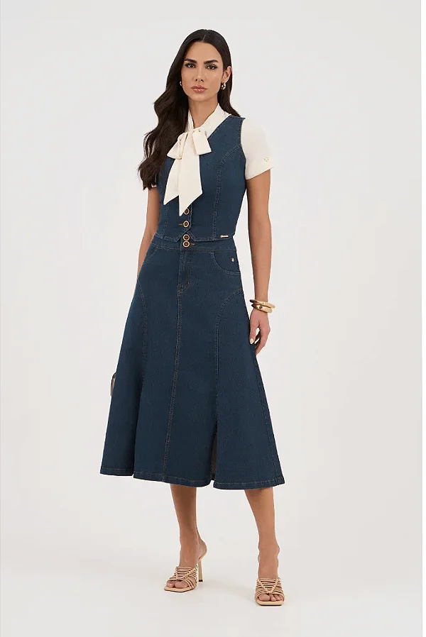 Saia Jeans Midi Evasê (apenas saia)