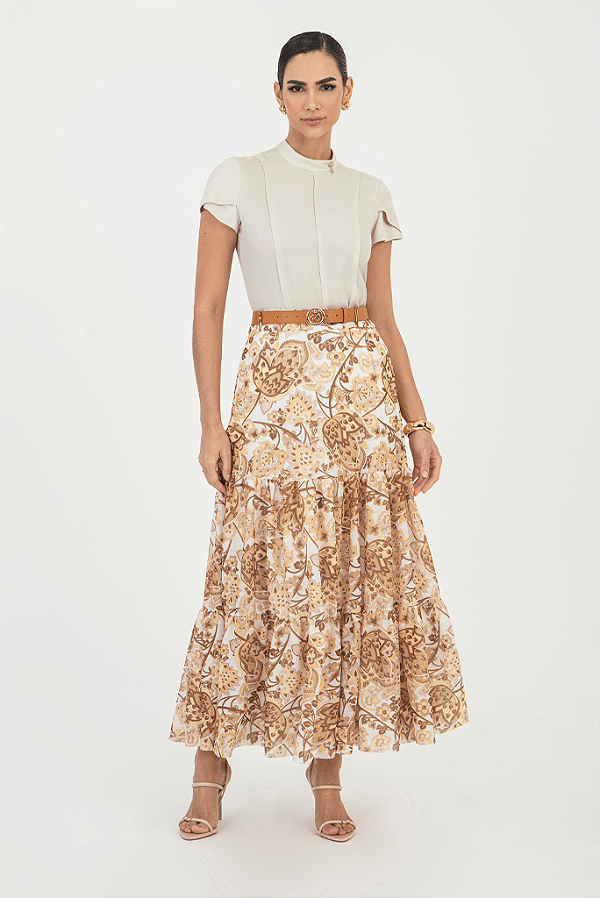 Saia Longa Com Recortes Estampada Marrom-estampada-marrom
