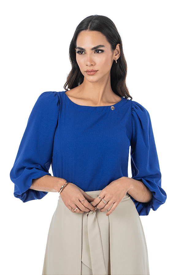 Blusa Acinturada Com Mangas Balonê ¾ Via Tolentino