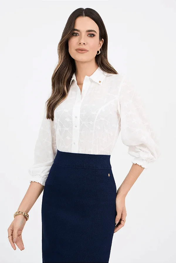 Camisa Off White Em Laise Mangas Bufantes