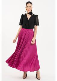 Saia Plissada Com Elástico Magenta Via Tolentino
