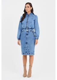 Saia Jeans Reta Com Recortes E Zíper Frontal