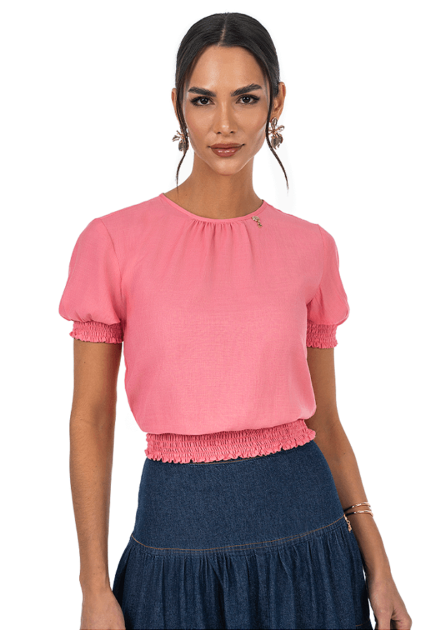 Blusa Rosa Em Plano Com Lastex Via Tolentino