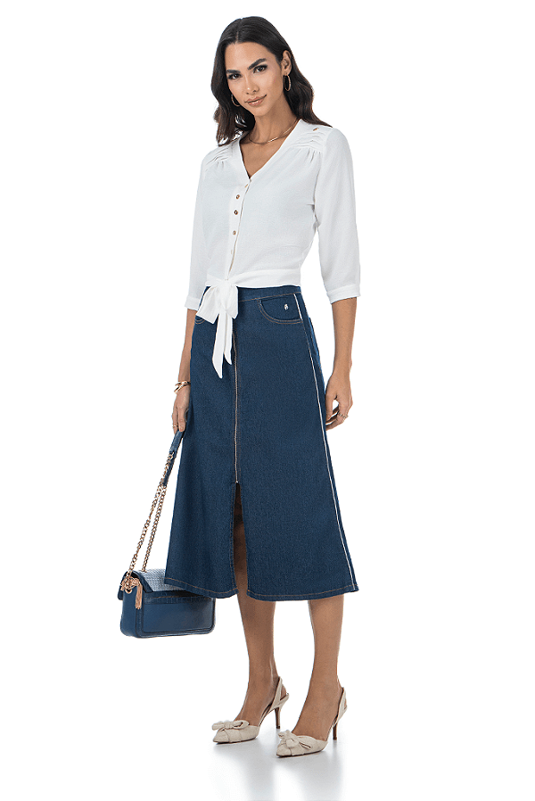 Blusa Crepe 3 4 Com Botoes Frontal Via Tolentino