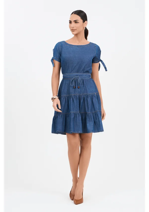 Vestido Jeans Curto Gode Com Cinto