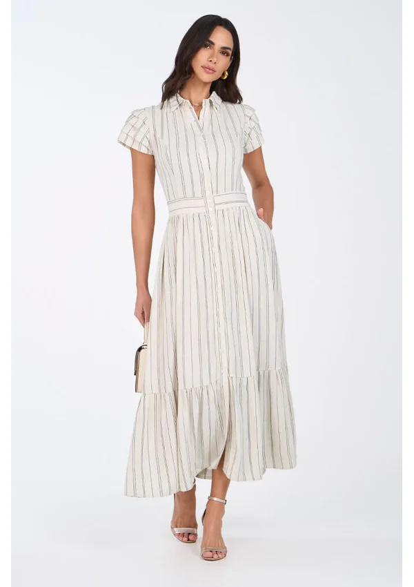 Vestido Cru Chemise Longuete Listrado