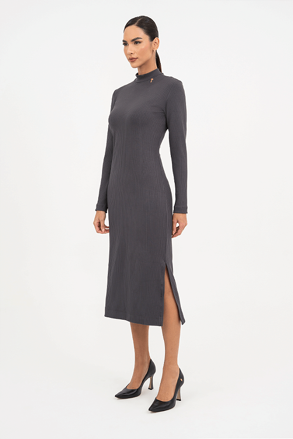 Vestido Midi Canelado Gola Alta Via Tolentino