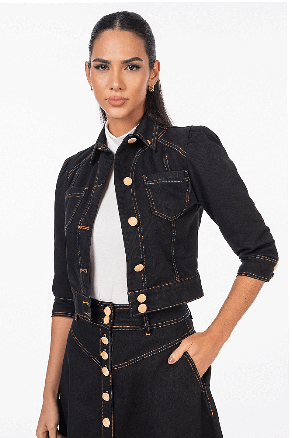 Jaqueta De Sarja Com Botoes De Madeira Via Tolentino