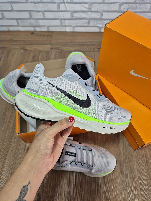 0-192 - Tênis NIKE Pegasus 41 Cinza/Preto/Verde Limão , Corrida, Academia, Trabalho,Lazer