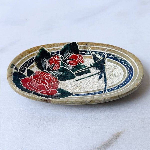 Saboneteira em Pedra Sabão - Bordada Color