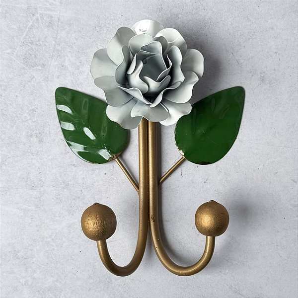 Gancho de Ferro Flor 2 ponteiras - Flor Branca