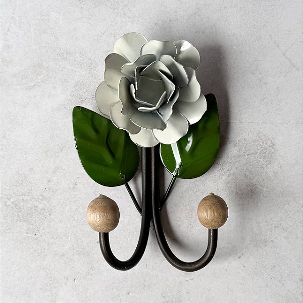 Gancho de Ferro Flor 2 ponteiras - Flor Branca