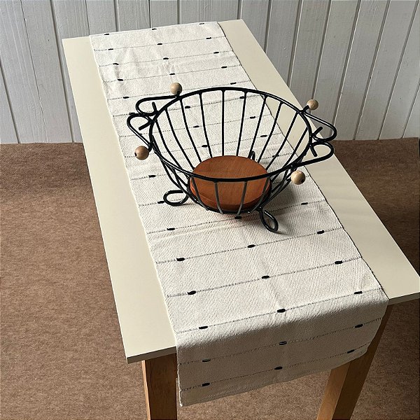 Trilho de Mesa 2m - Cru com Pesponto Preto