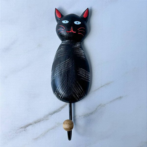 Quadrinho Decorativo em Forma de Gato com Gancho de Ferro