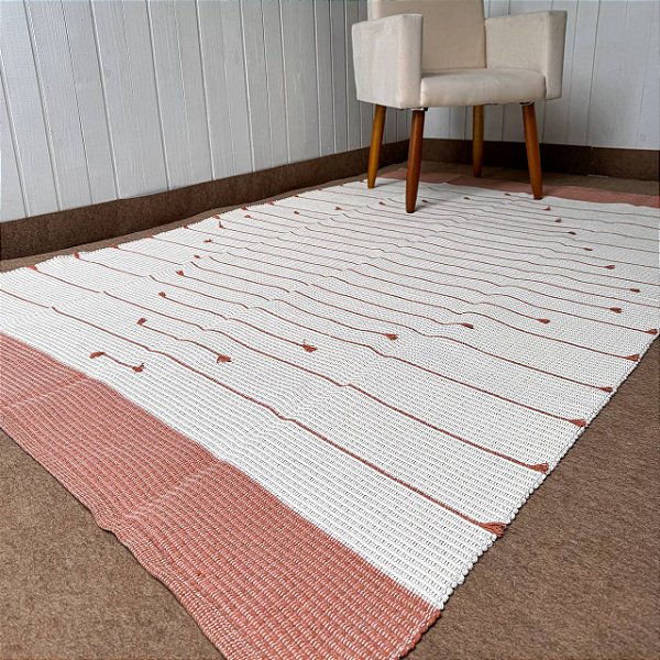 Tapetão Boho 2m x 1,5m - Cru com Linhas Terracota